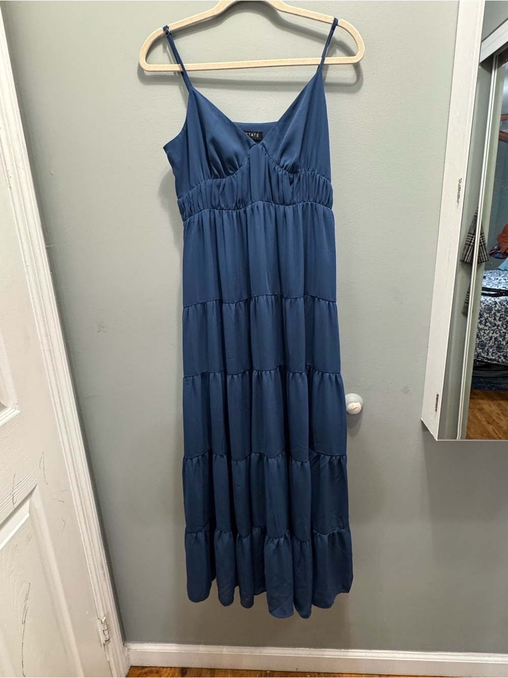 1. State Navy Blue Tiered Maxi Dress with Spaghetti Straps